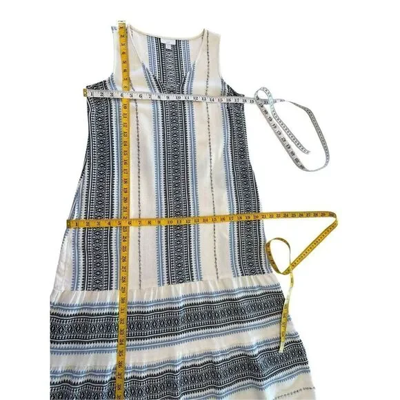 J.Jill Women's Striped Boho Sleeveless Tiered Summer Maxi Dress White Blue SP - Picture 6 of 8